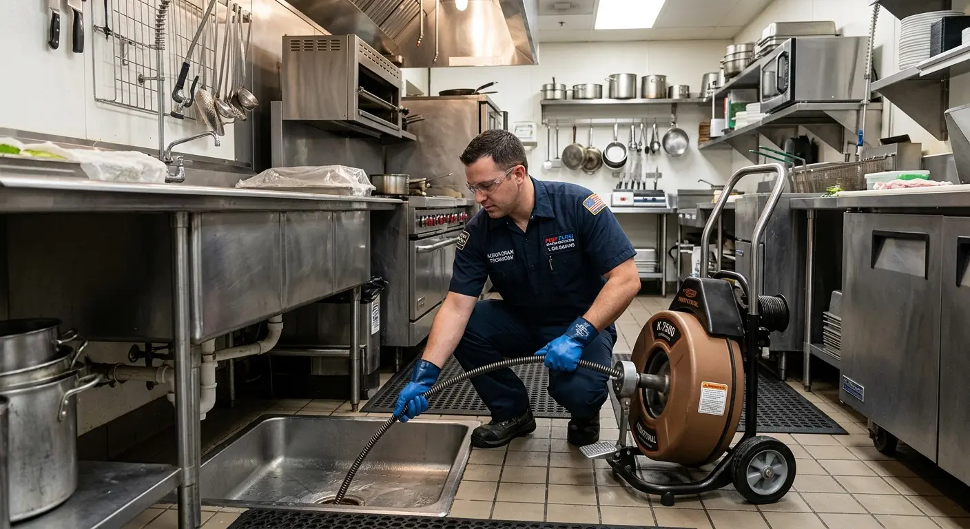 Commercial drain cleaning service in a restaurant kitchen in Sioux Falls