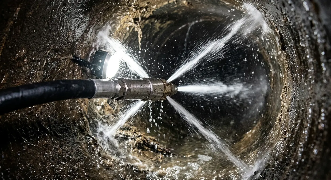 High-pressure hydro jetting nozzle cleaning sewer pipe for Storm Drain Cleaning in Sioux Falls